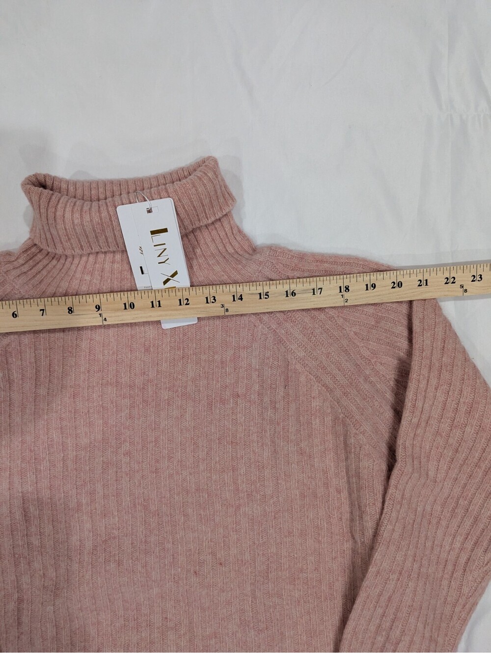 Liny Xin 100% Merino Wool Ribbed Turtleneck Sweater Pink Tagged XXL Fits US L/XL - Picture 8 of 10